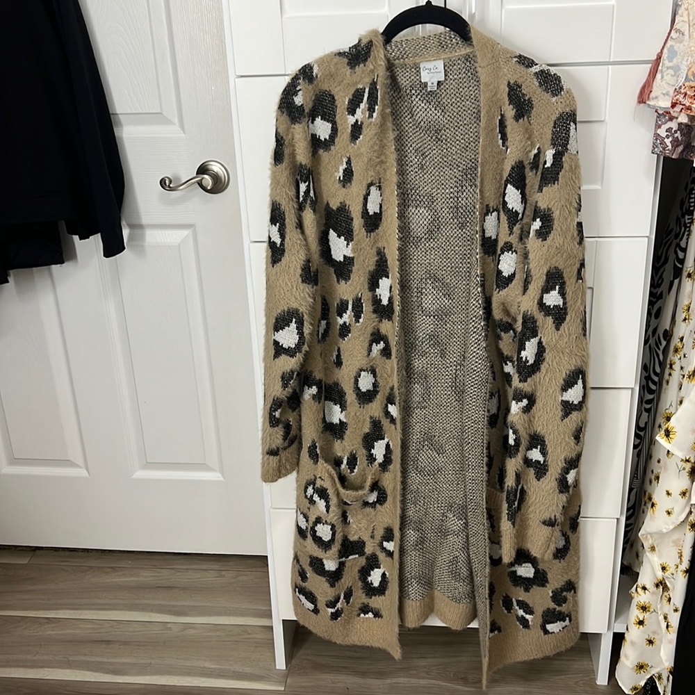 leopard print duster cardigan NEW